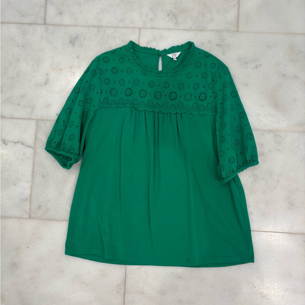 crown & ivy Green Eyelet Yoke Short Sleeve Tunic